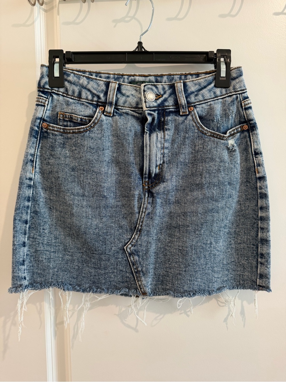 wild fable Light Blue Distressed Denim Mini Skirt with Frayed Hem
